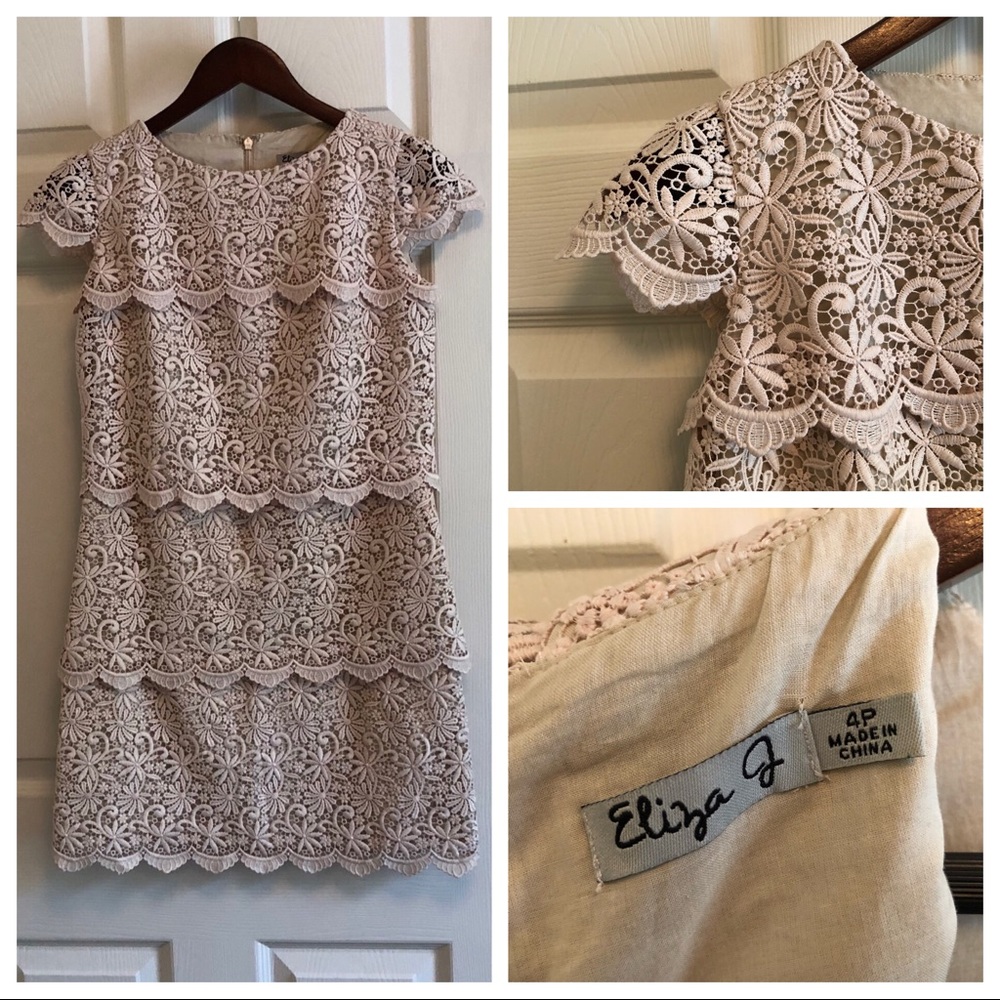 Eliza J lace layered cap sleeve dress size 4P